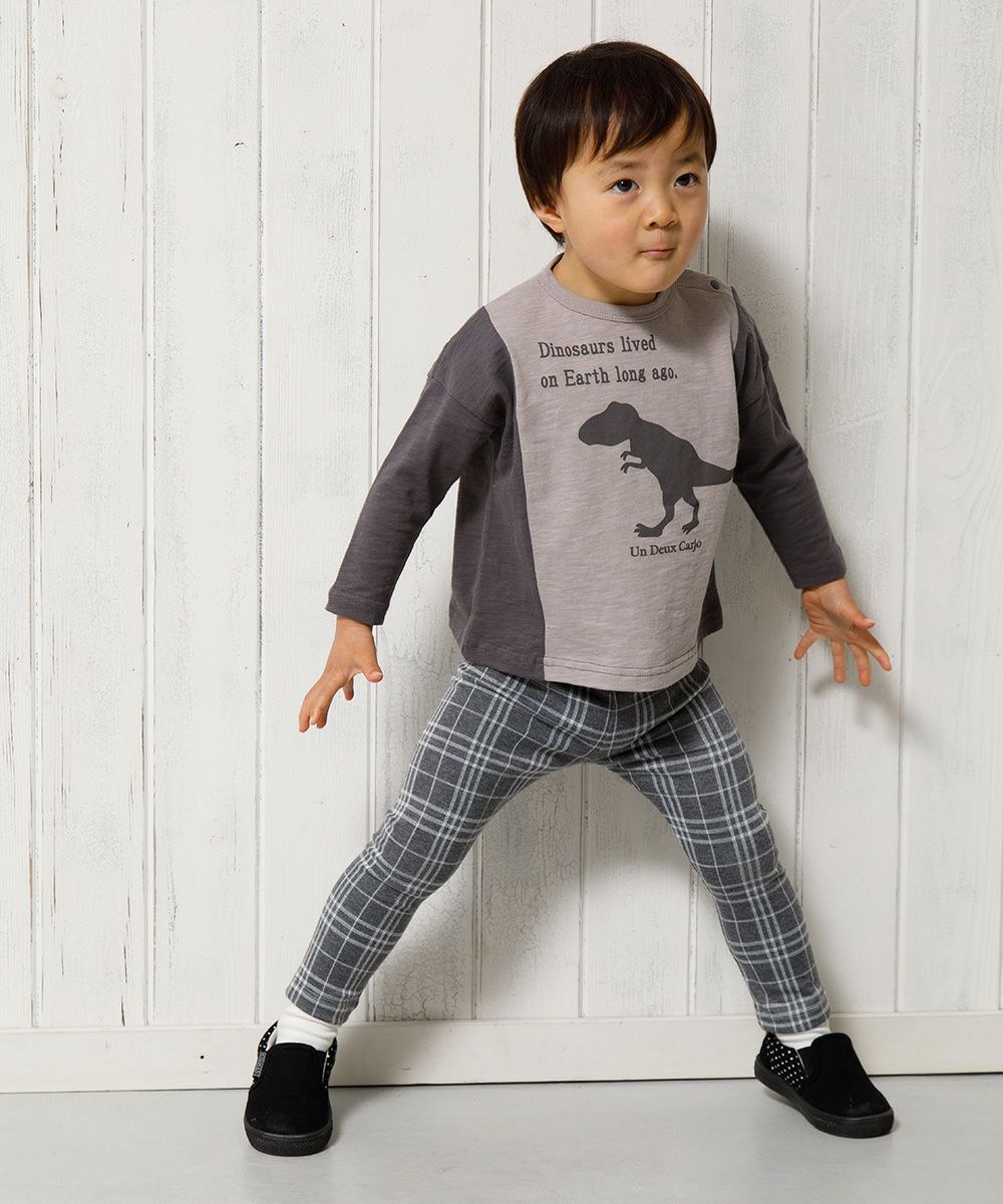 Baby size plaid knit full length pants Charcoal Gray model image 3