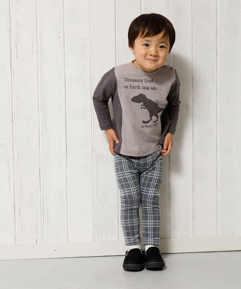 Baby size plaid knit full length pants Charcoal Gray model image 4