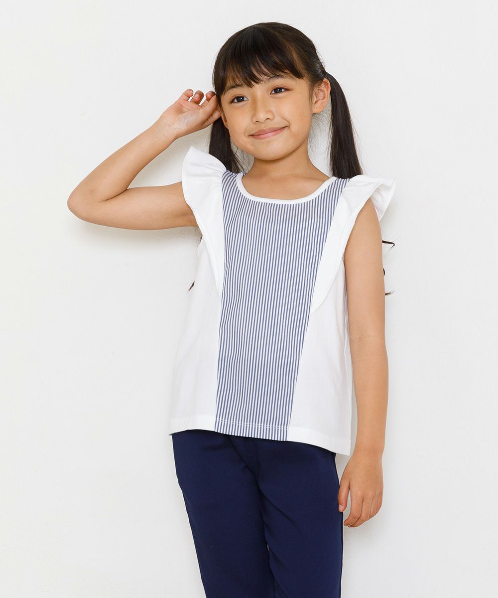 Striped T -shirt with frills Off White model image 2