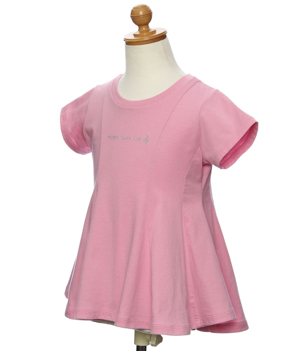 Children's clothing girl 100 % cotton rhinestone logooflare silhouette T -shirt pink (02) torso