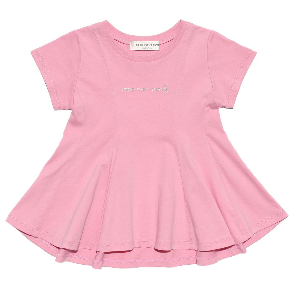 Children's clothing girl 100 % cotton rhinestone logooflare silhouette T -shirt pink (02) front