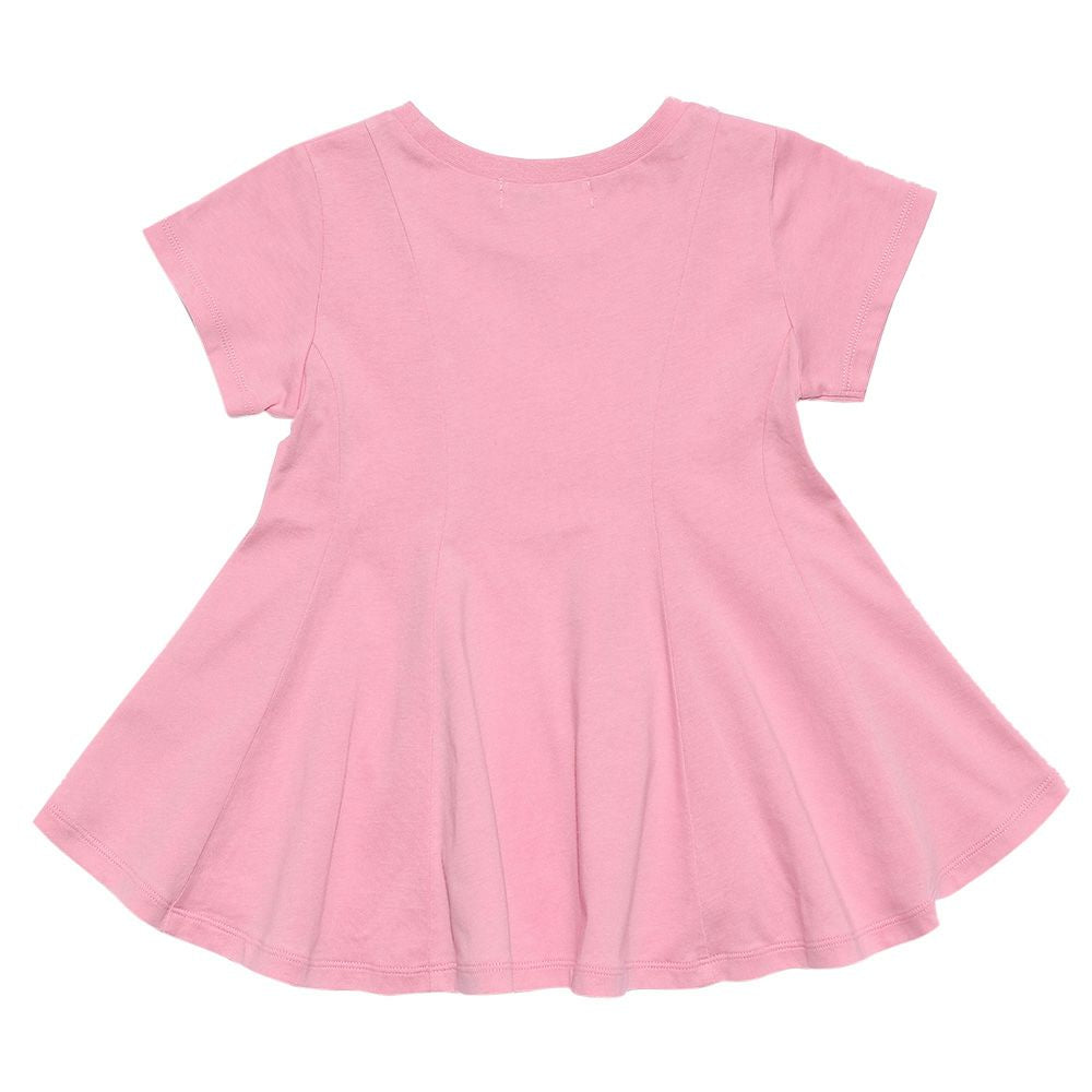 Children's clothing girl 100 % cotton rhinestone logooflare silhouette T -shirt pink (02) back