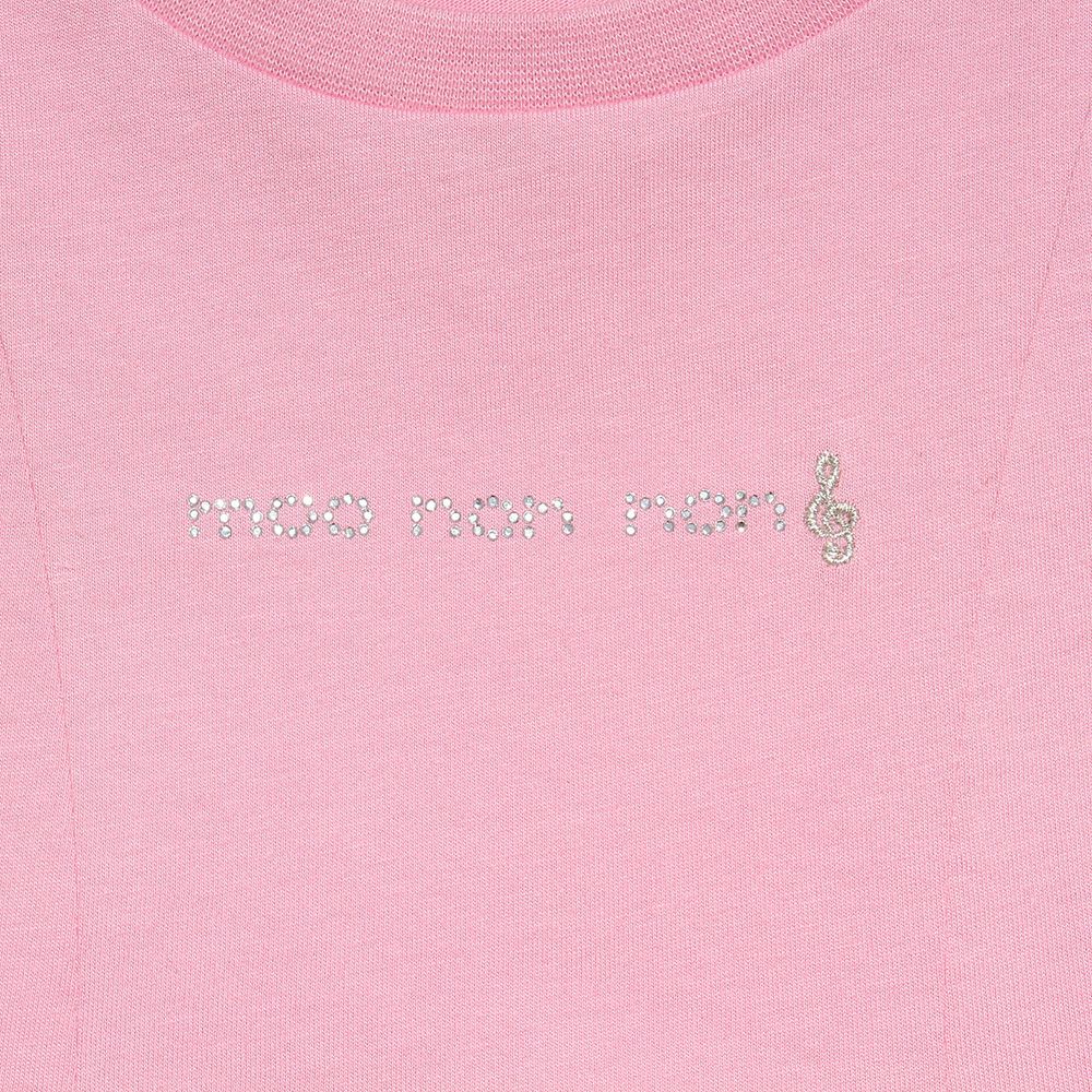Children's clothing girl 100 % cotton rhinestone logooflare silhouette T -shirt Pink (02) Design point 1