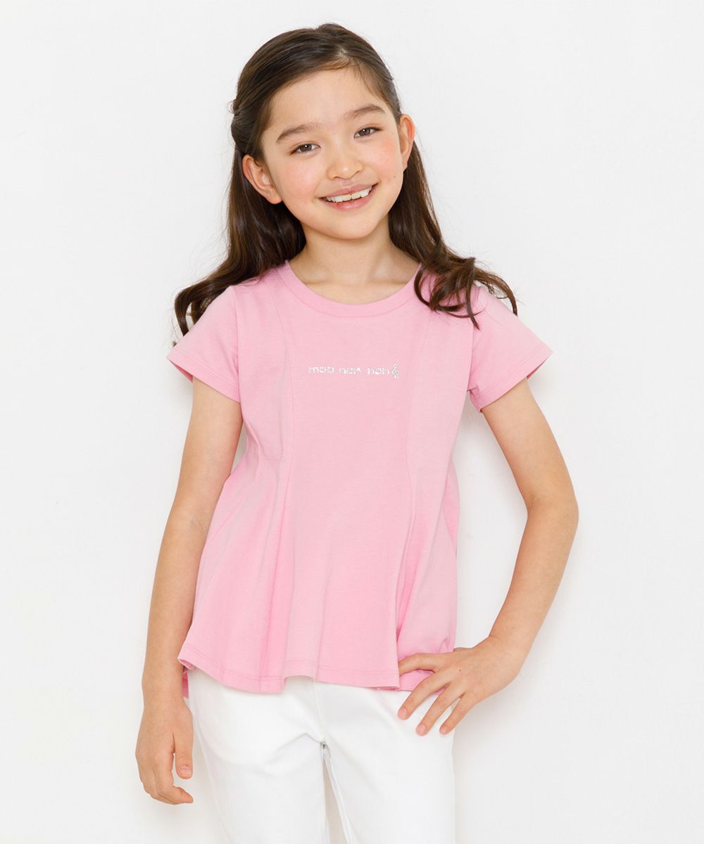Children's clothing girl 100 % cotton rhinestone logooflare silhouette T -shirt Pink (02) Model image up