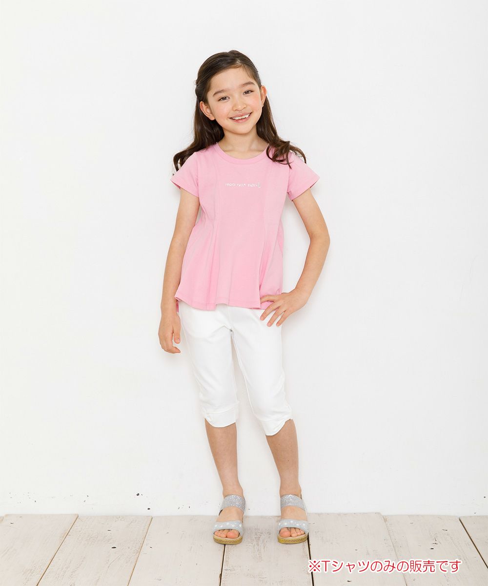 Children's clothing girl 100 % cotton rhinestone logooflare silhouette T -shirt pink (02) model image whole body