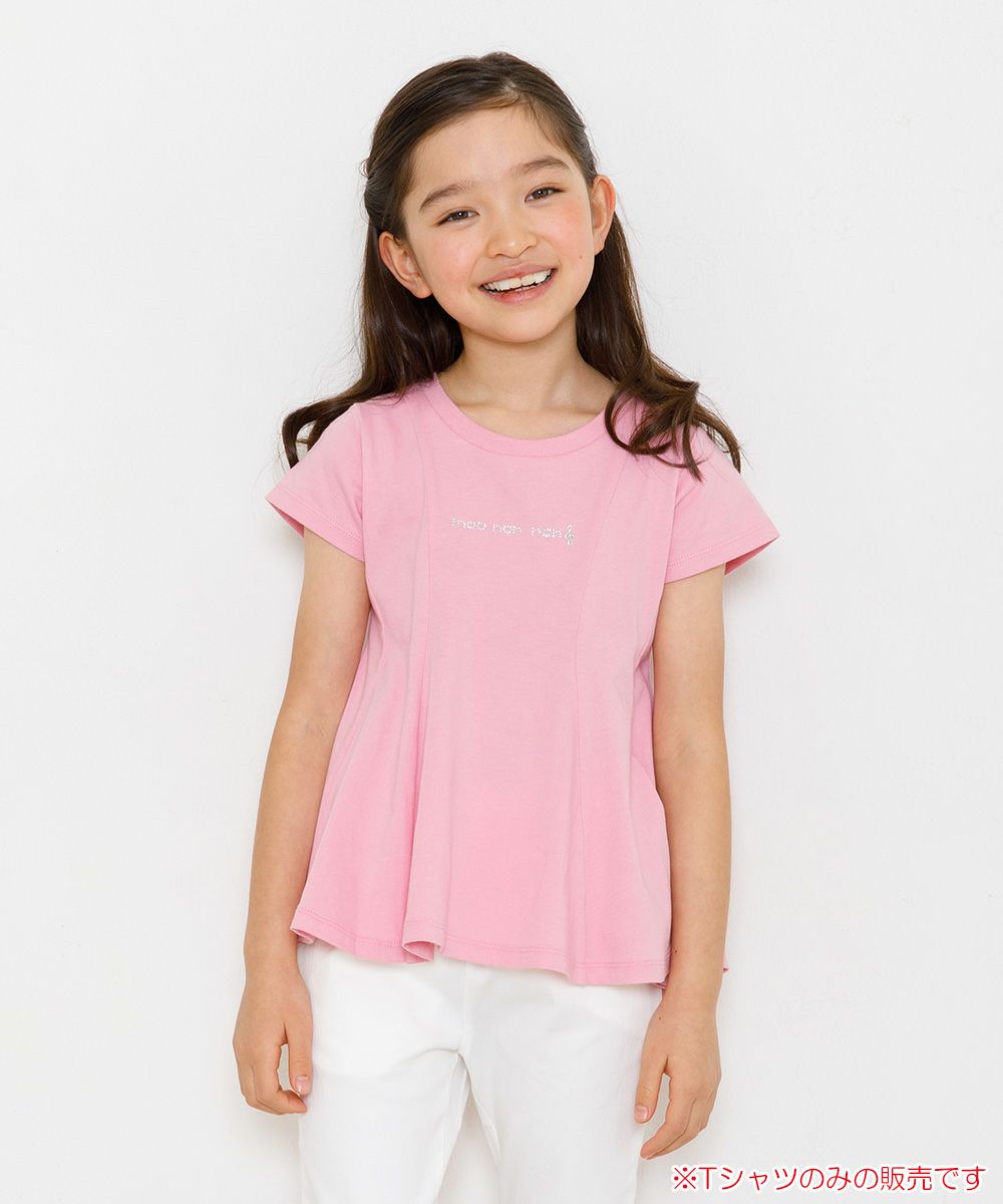 Children's clothing girl 100 % cotton rhinestone logooflare silhouette T -shirt pink (02) model image 1