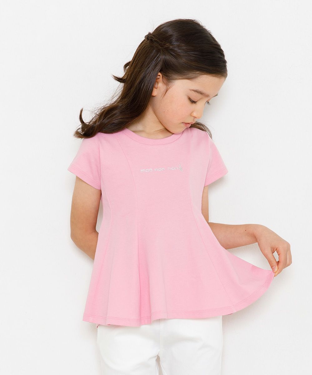 Children's clothing girl 100 % cotton rhinestone logooflare silhouette T -shirt pink (02) model image 2