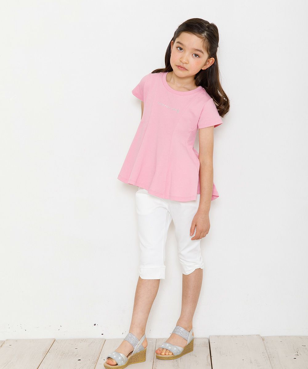 Children's clothing girl 100 % cotton rhinestone logooflare silhouette T -shirt pink (02) model image 3
