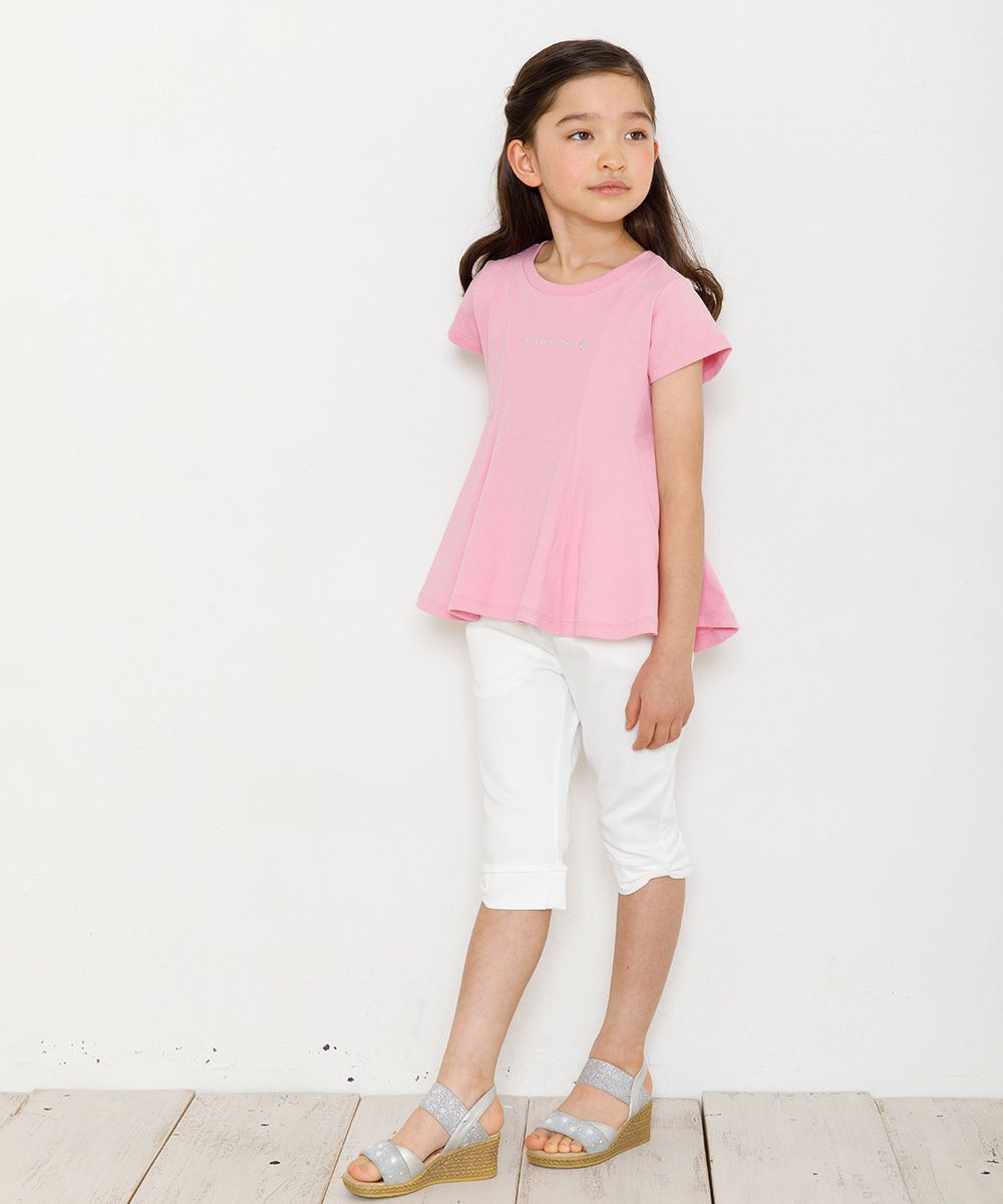 Children's clothing girl 100 % cotton rhinestone logooflare silhouette T -shirt pink (02) model image 4