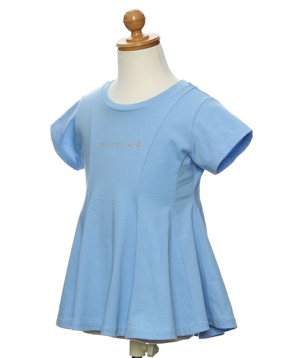 Children's clothing girl 100 % cotton rhinestone logooflare silhouette T -shirt blue (61) torso