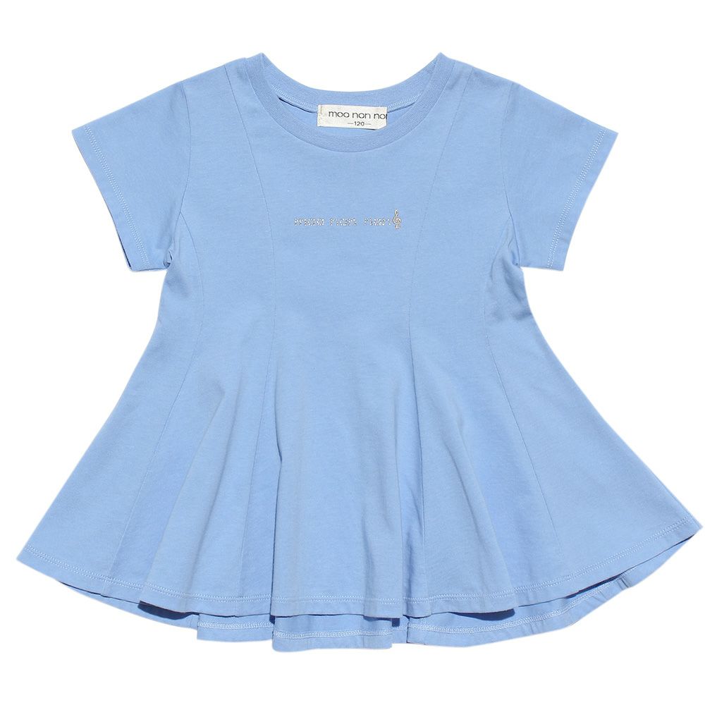 Children's clothing girl 100 % cotton rhinestone logooflare silhouette T -shirt blue (61) front