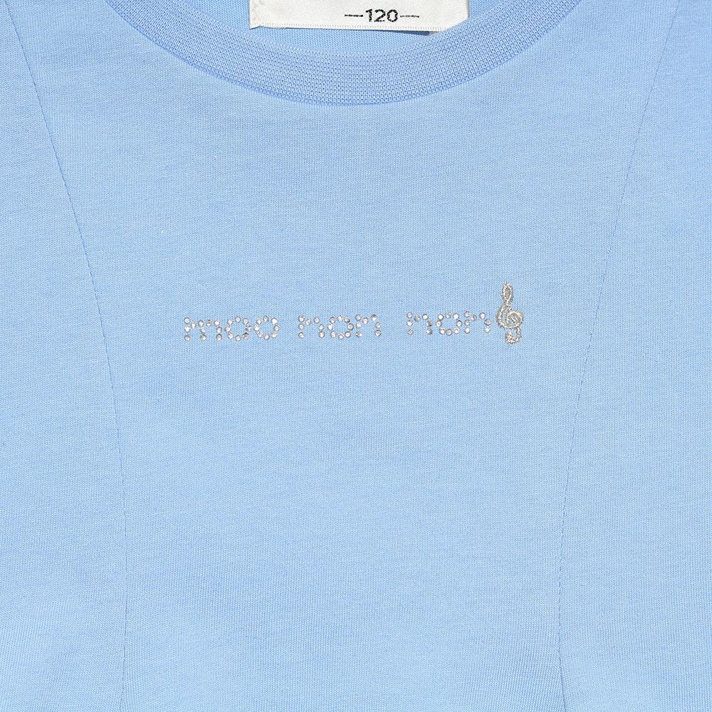 Children's clothing girl 100 % cotton rhinestone logooflare silhouette T -shirt Blue (61) Design point 1