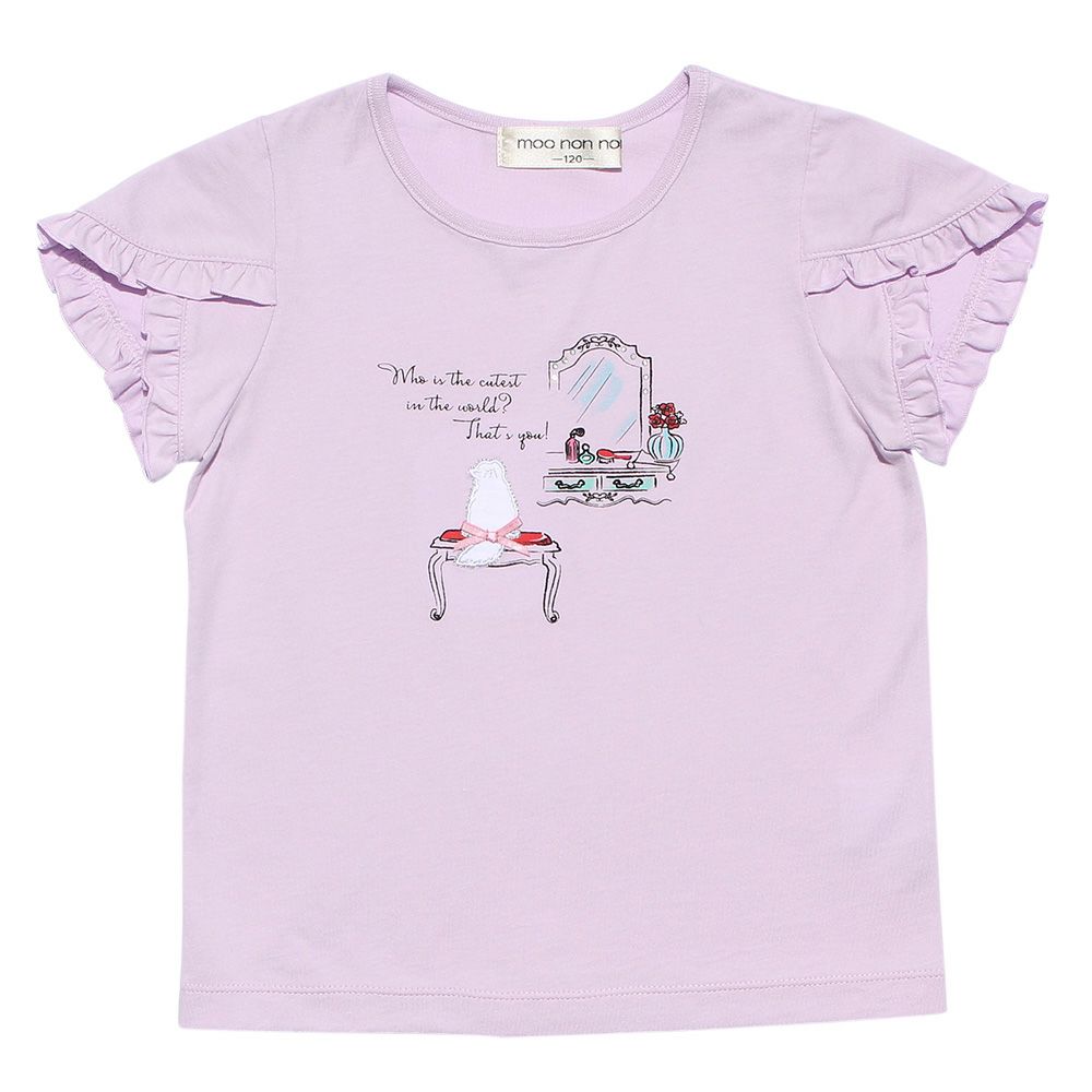 100 % cotton dresser & cat print T-shirt with frills Purple front