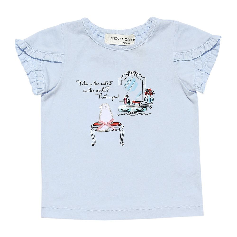 Baby size 100 % cotton dresser & cat print T-shirt with frills Blue front
