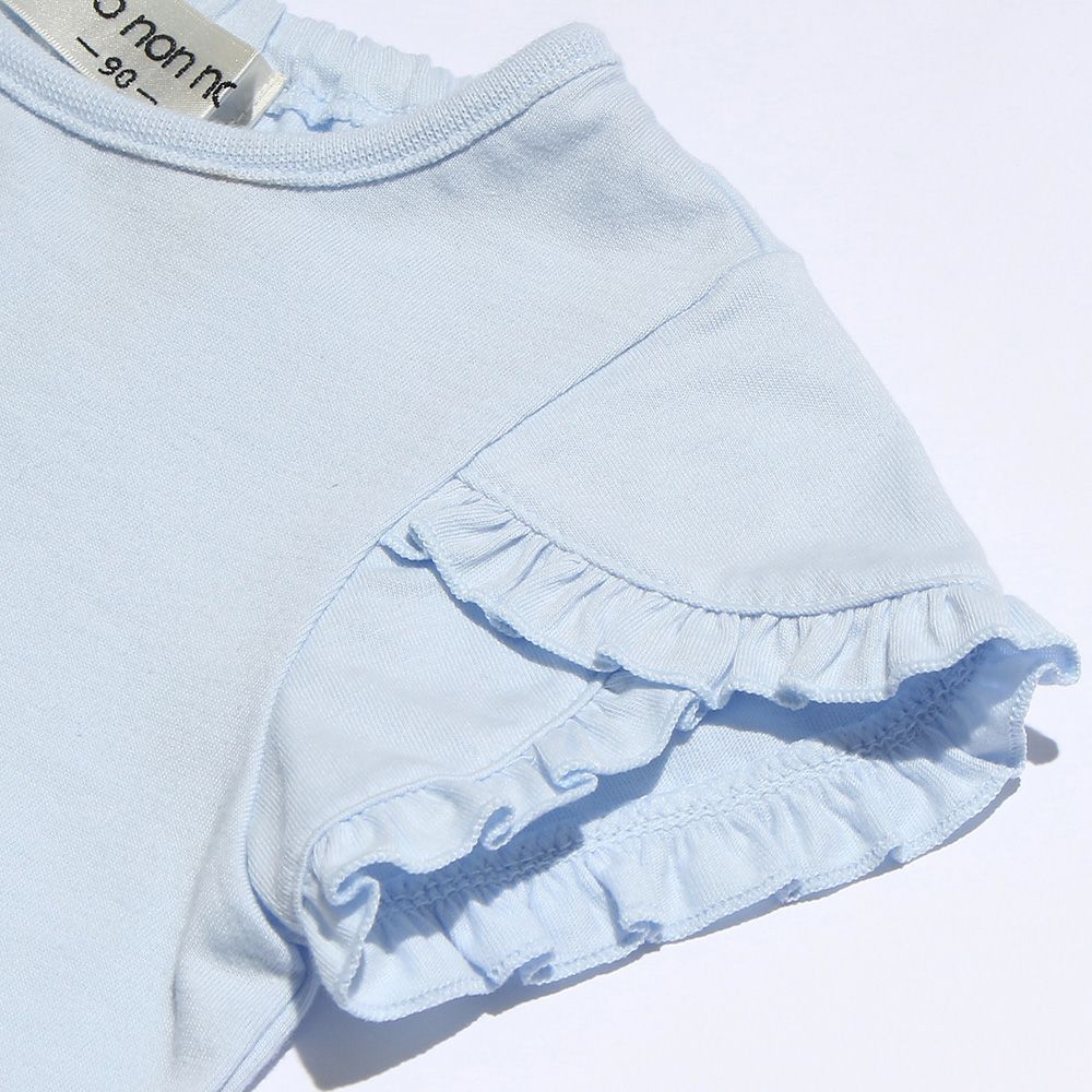 Baby size 100 % cotton dresser & cat print T-shirt with frills Blue Design point 2