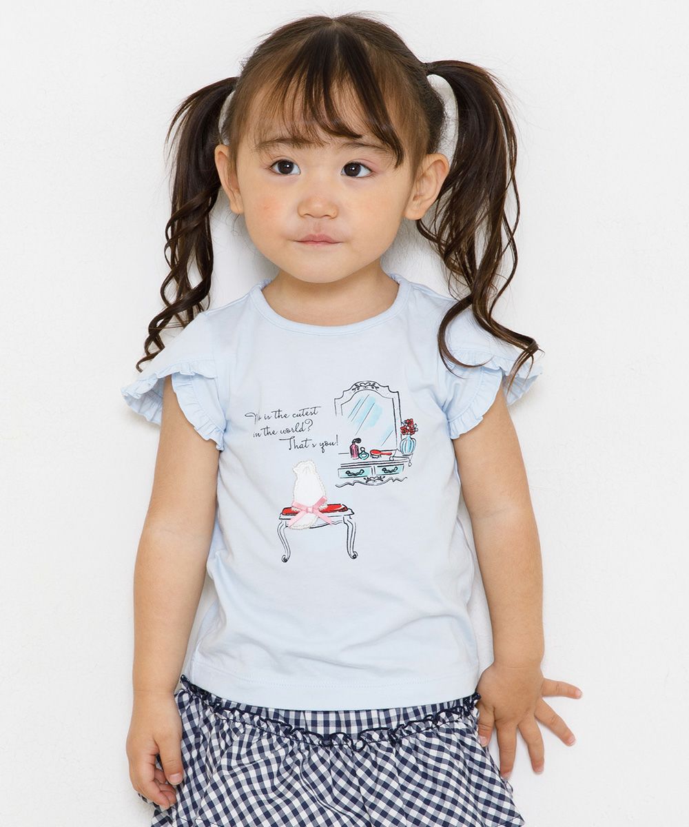 Baby size 100 % cotton dresser & cat print T-shirt with frills Blue model image up