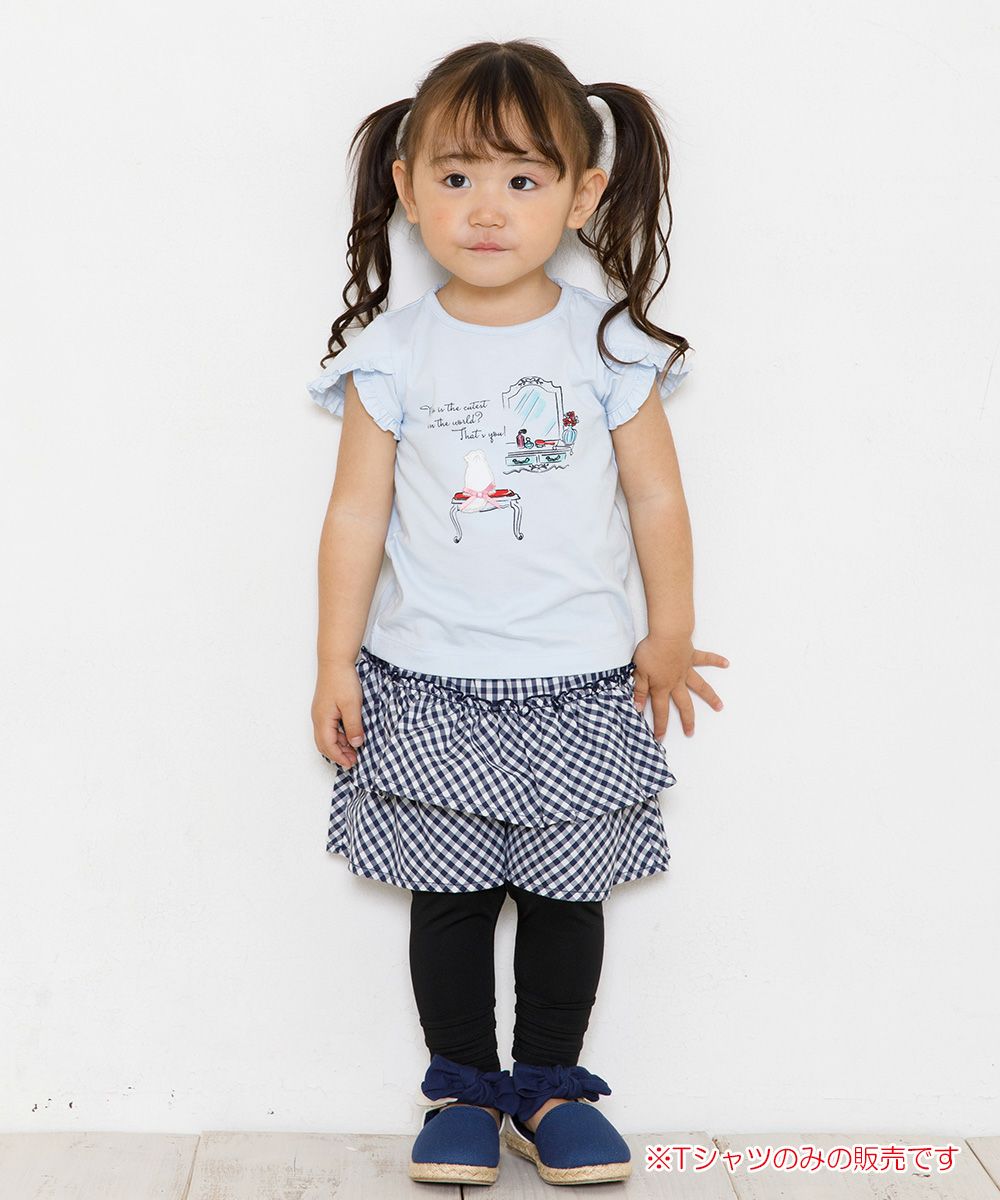 Baby size 100 % cotton dresser & cat print T-shirt with frills Blue model image whole body