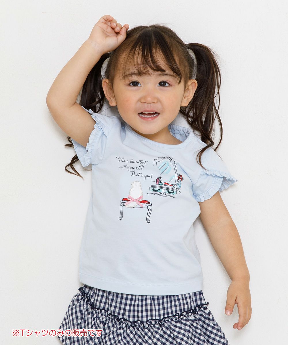 Baby size 100 % cotton dresser & cat print T-shirt with frills Blue model image 1