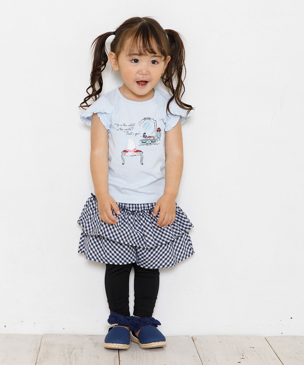 Baby size 100 % cotton dresser & cat print T-shirt with frills Blue model image 2
