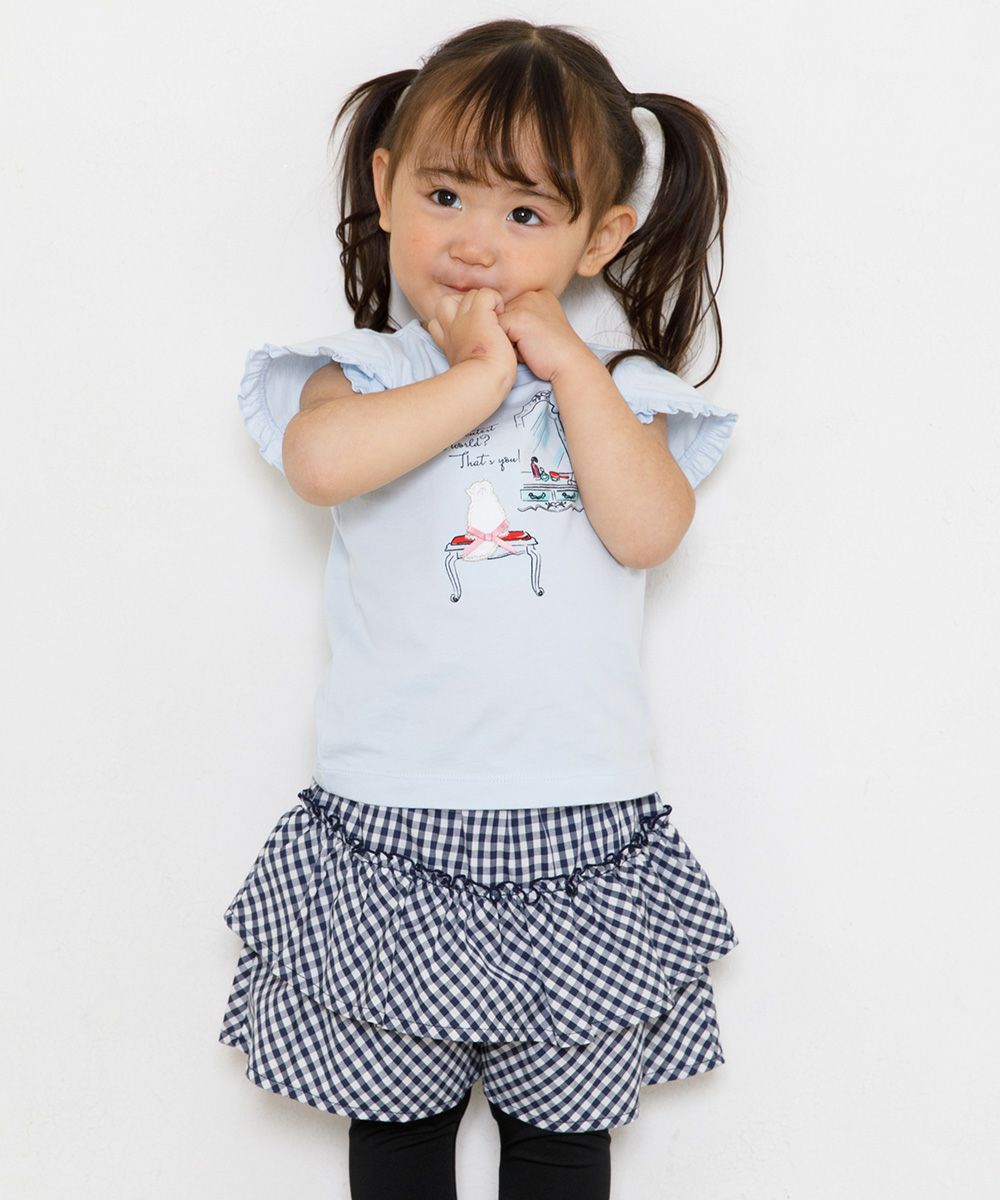 Baby size 100 % cotton dresser & cat print T-shirt with frills Blue model image 3