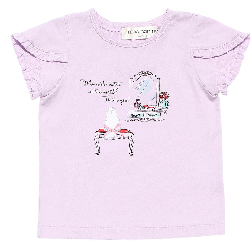 Baby size 100 % cotton dresser & cat print T-shirt with frills Purple front