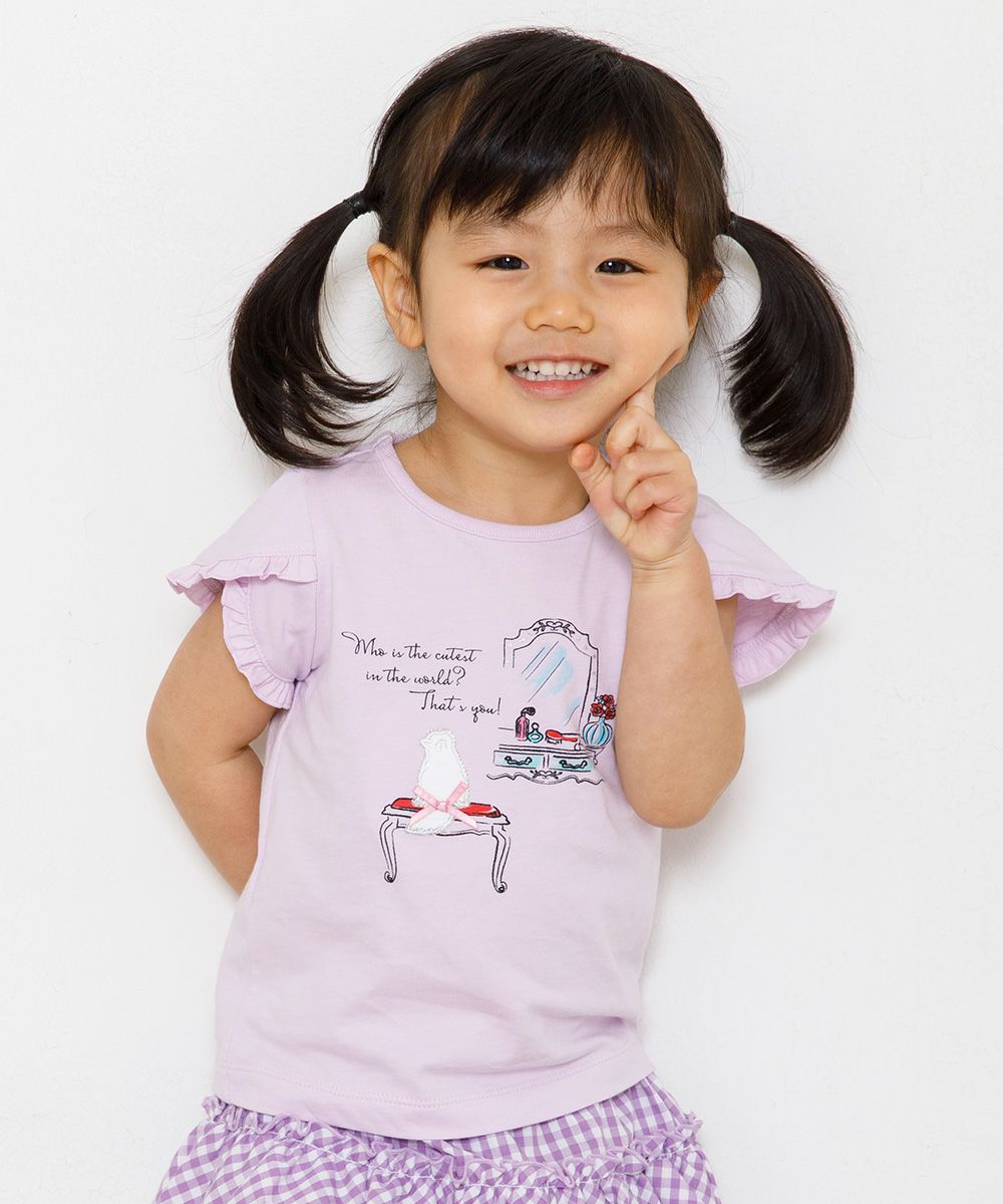 Baby size 100 % cotton dresser & cat print T-shirt with frills Purple model image up