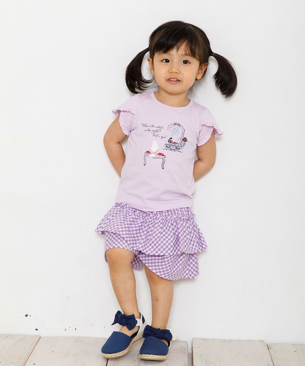 Baby size 100 % cotton dresser & cat print T-shirt with frills Purple model image 2
