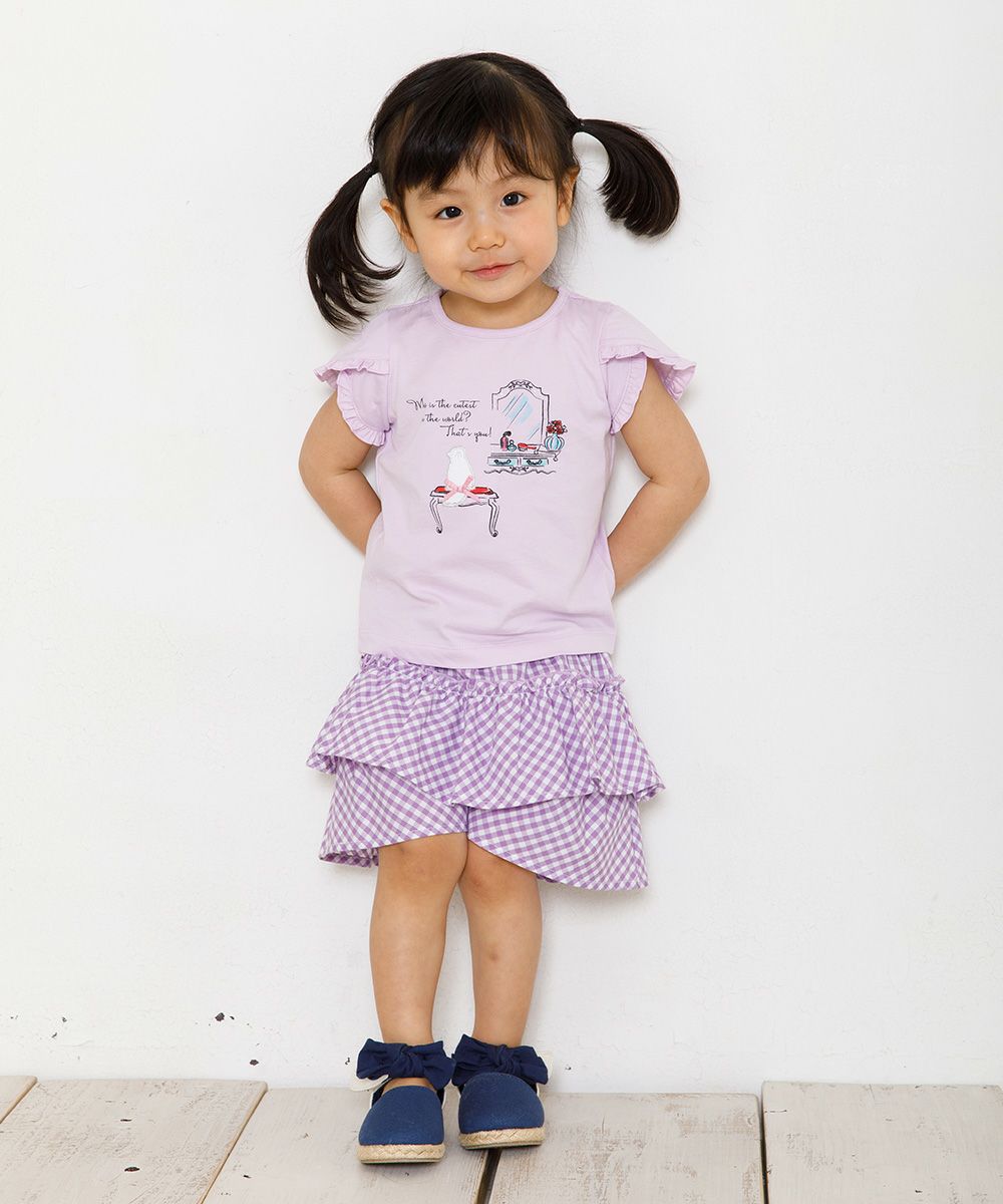 Baby size 100 % cotton dresser & cat print T-shirt with frills Purple model image 4