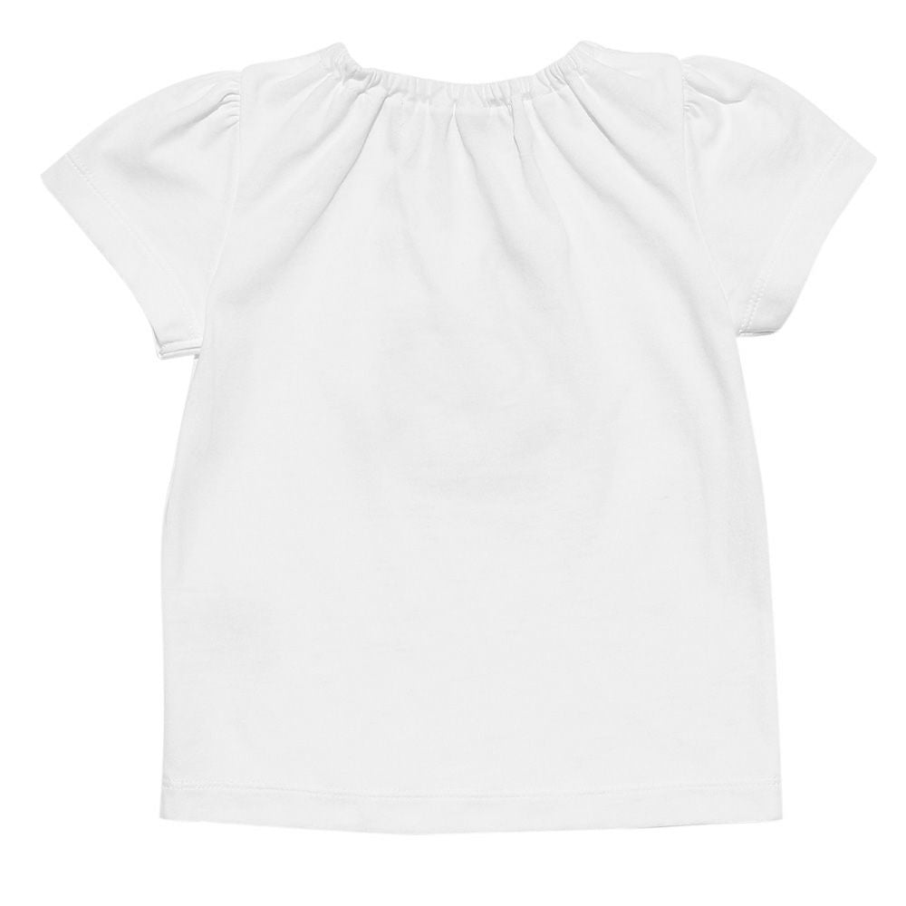 Baby size 100 % cotton Swan print T-shirt with tulle flowers Off White back