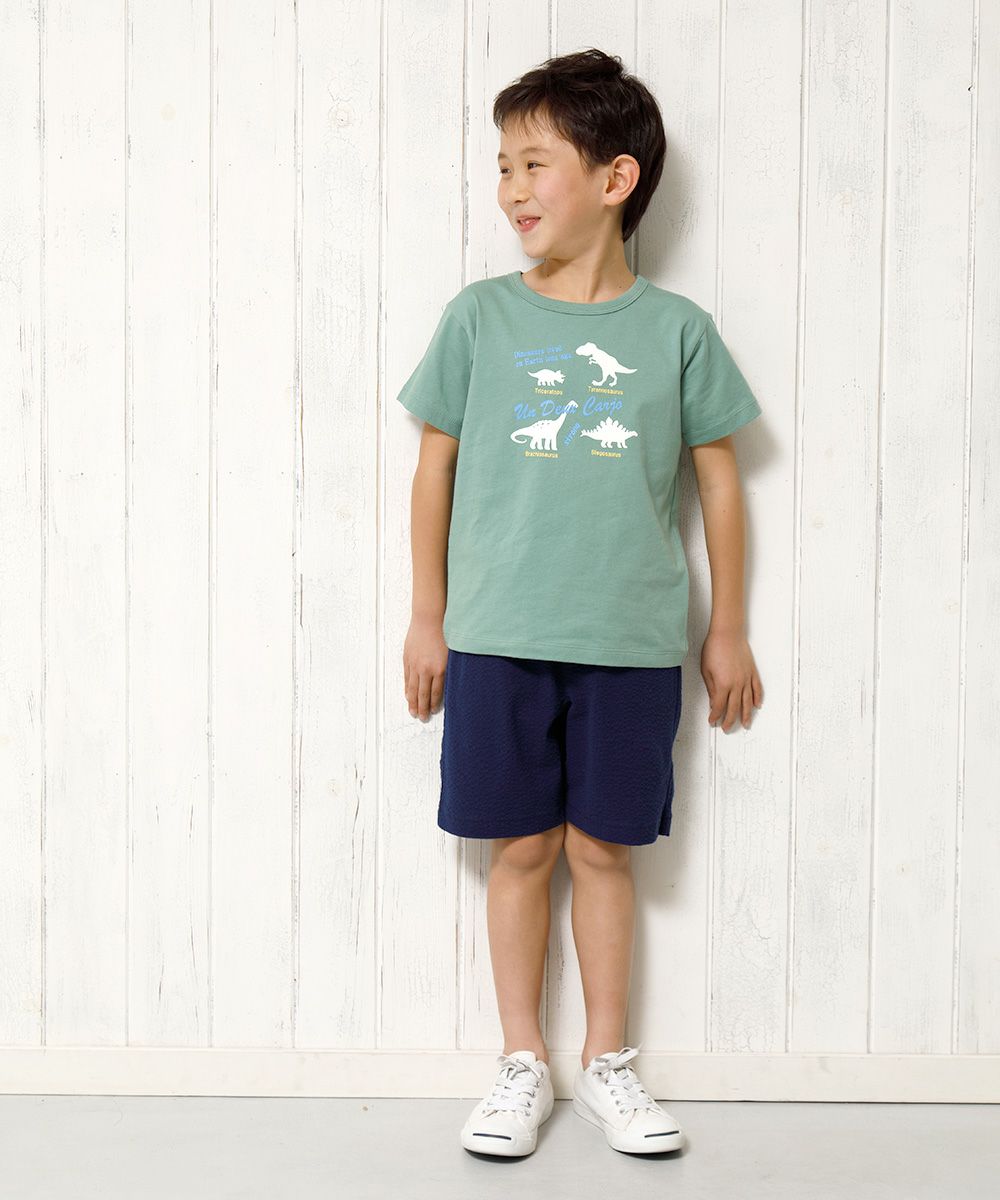 100 % cotton animal series Dinosaur print T -shirt Green model image 4