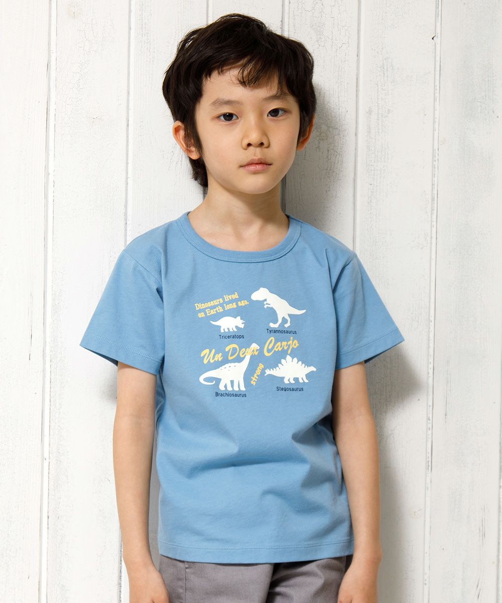 100 % cotton animal series Dinosaur print T -shirt Blue model image up