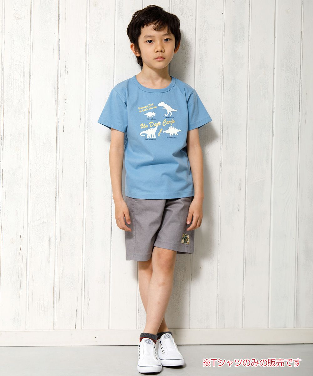 100 % cotton animal series Dinosaur print T -shirt Blue model image whole body