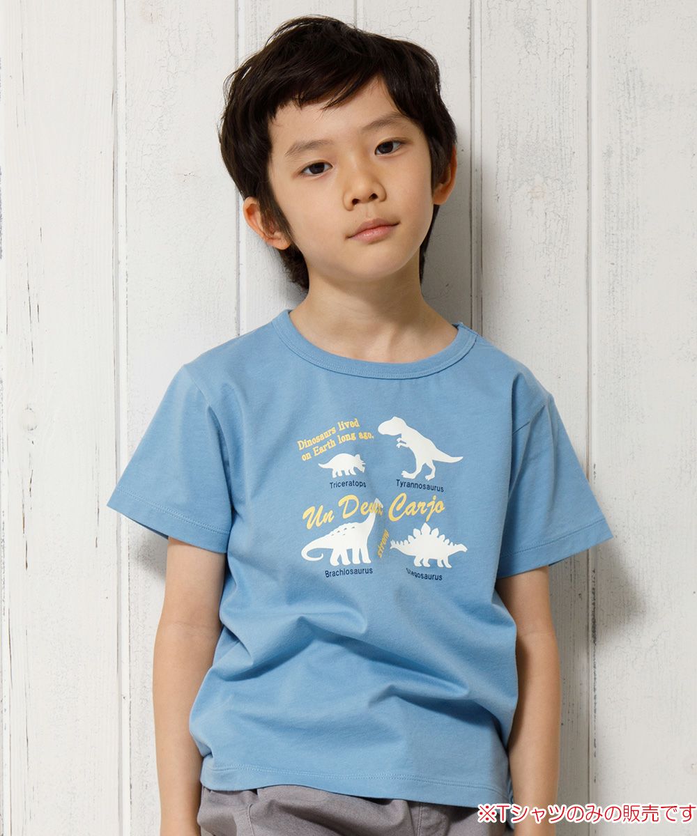 100 % cotton animal series Dinosaur print T -shirt Blue model image 1