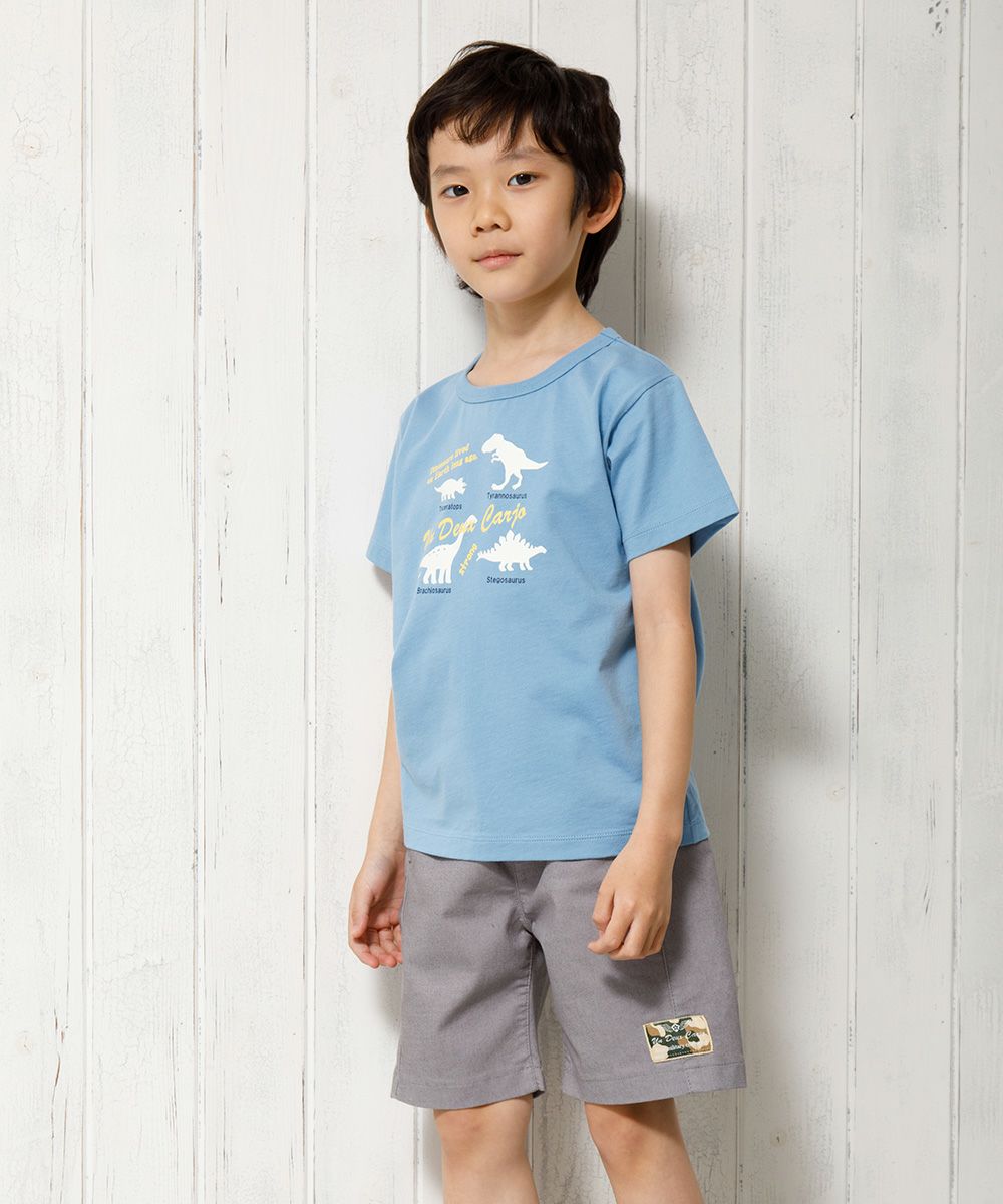 100 % cotton animal series Dinosaur print T -shirt Blue model image 2