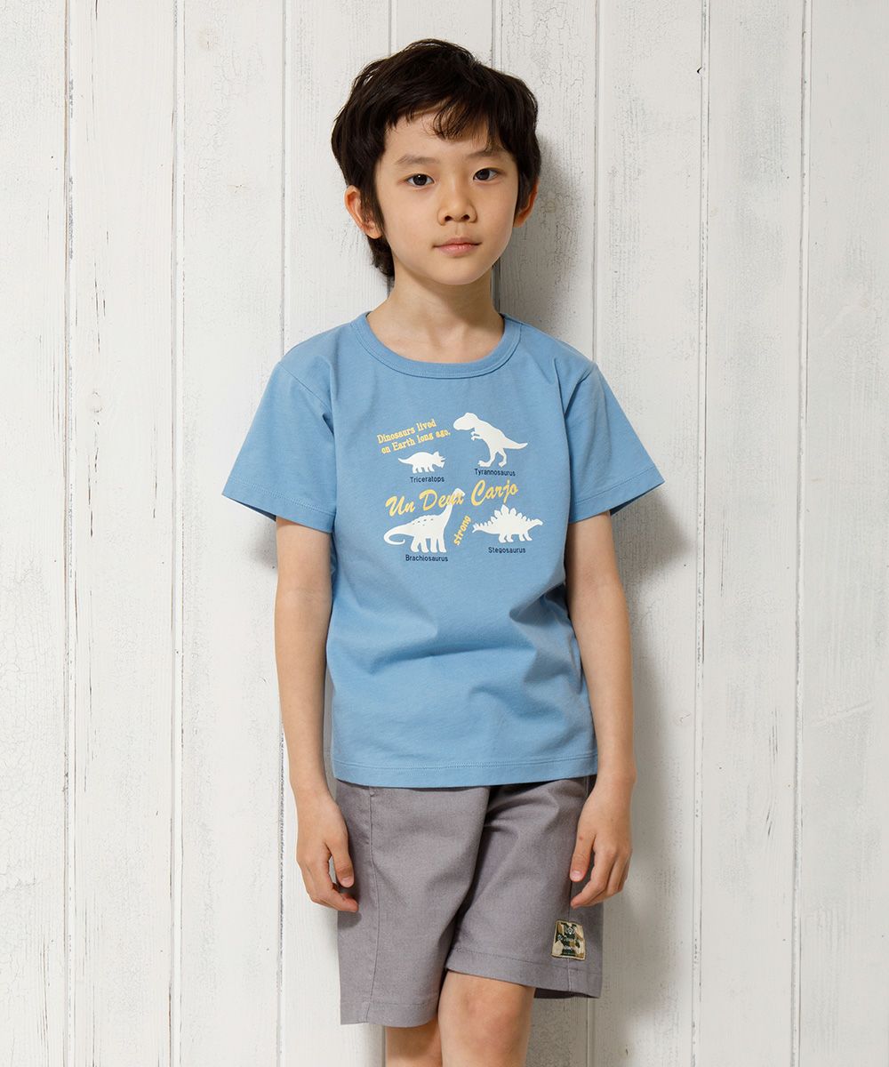 100 % cotton animal series Dinosaur print T -shirt Blue model image 3