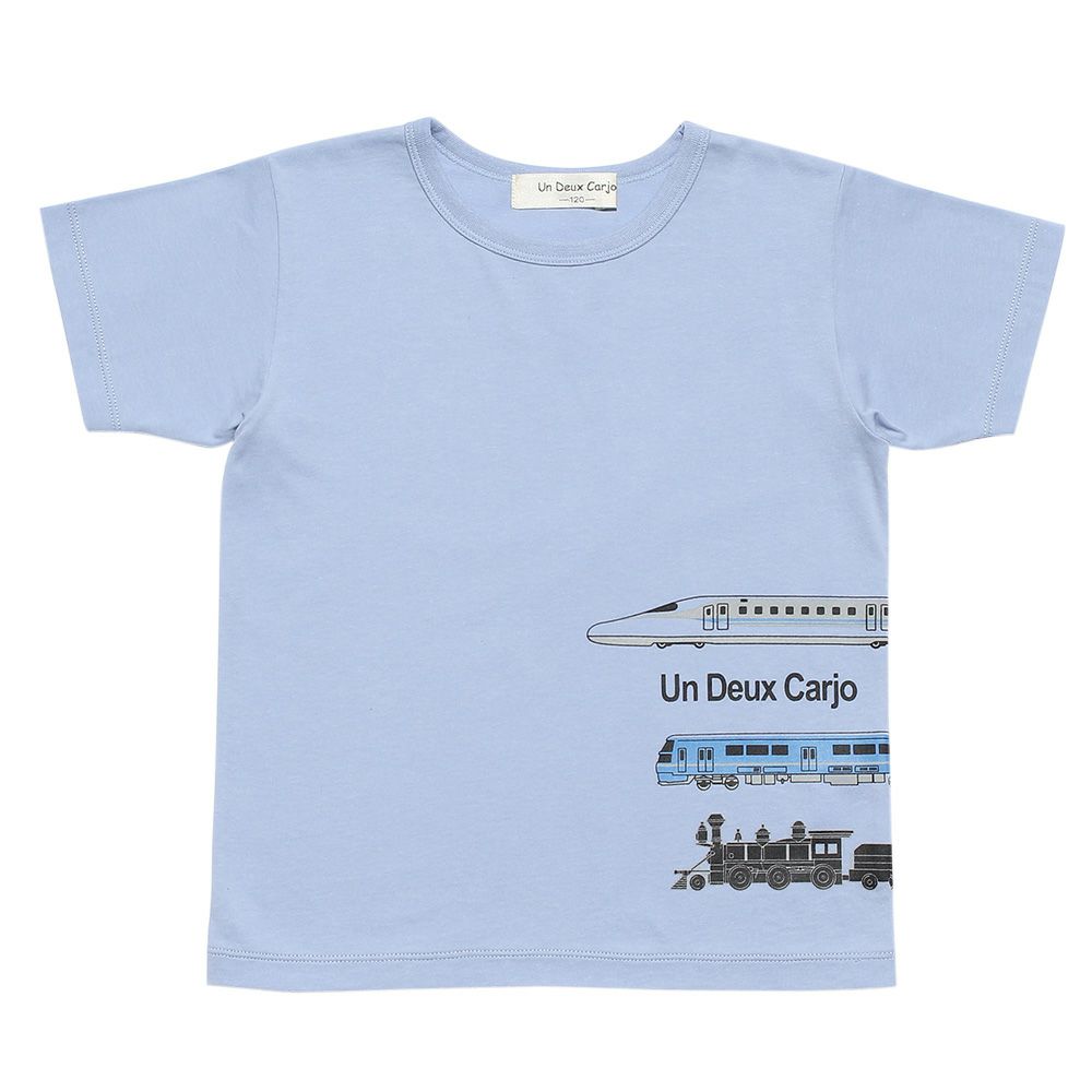 100 % cotton vehicle series train print T -shirt Blue front