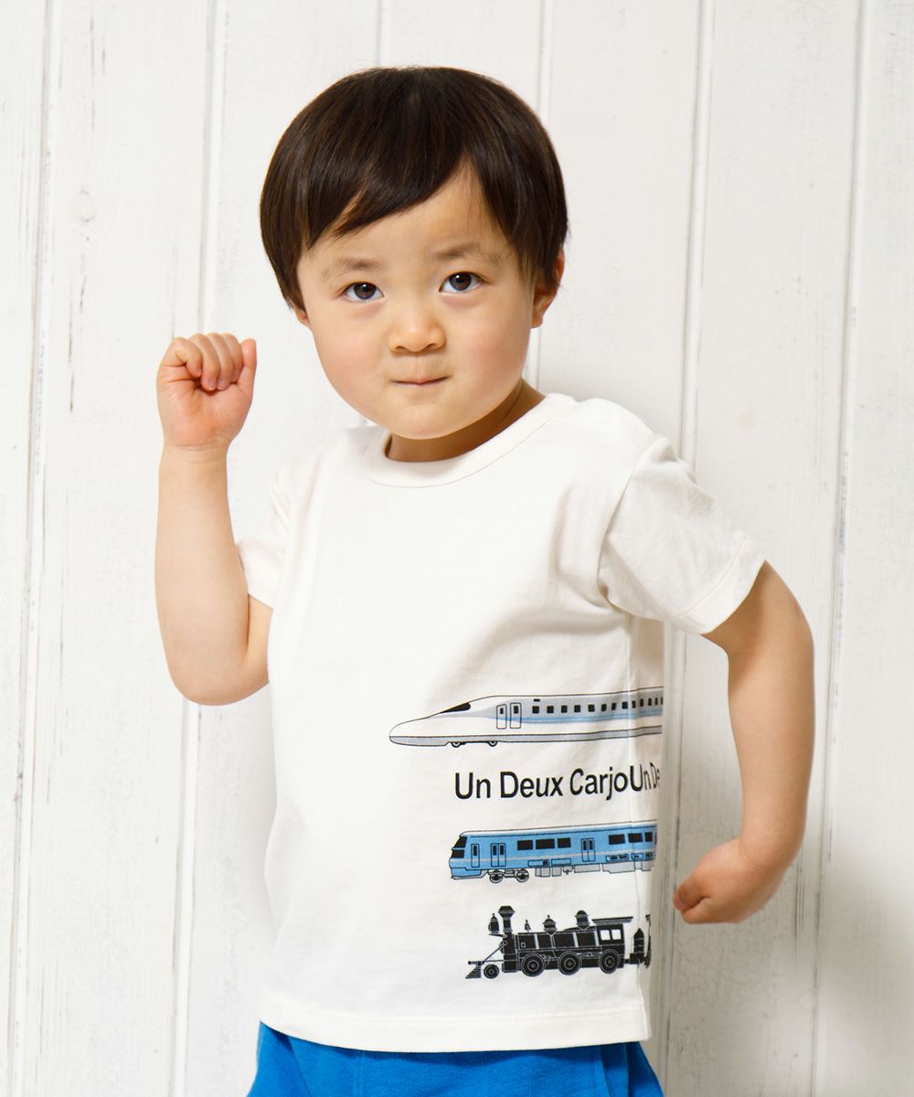 Baby size 100 % cotton vehicle series train print T -shirt Ivory model image up