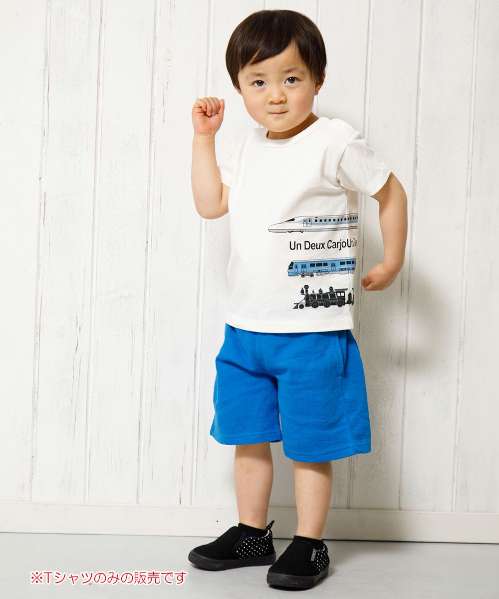 Baby size 100 % cotton vehicle series train print T -shirt Ivory model image whole body