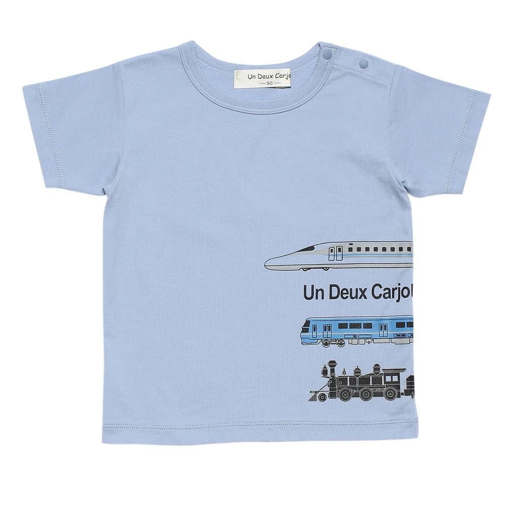 Baby size 100 % cotton vehicle series train print T -shirt Blue front