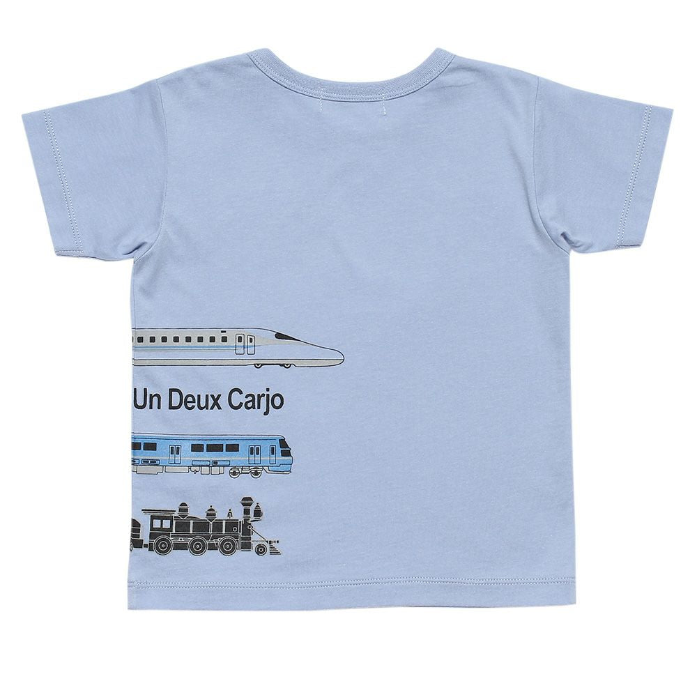 Baby size 100 % cotton vehicle series train print T -shirt Blue back