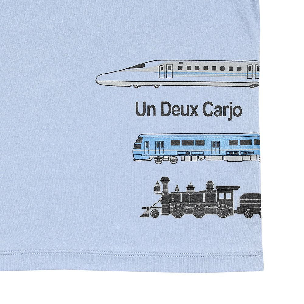 Baby size 100 % cotton vehicle series train print T -shirt Blue Design point 1