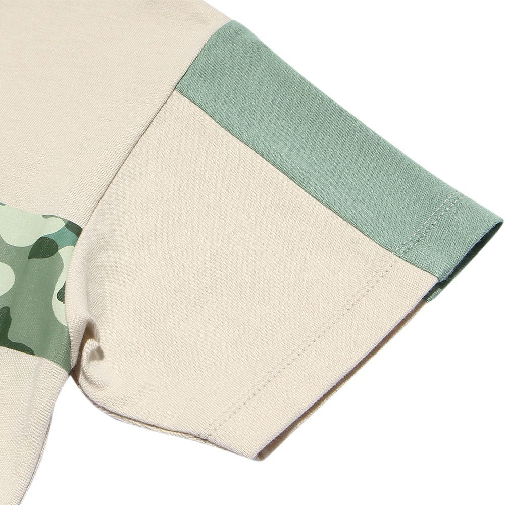 100 % cotton camouflage pattern & logo print T -shirt Beige Design point 2