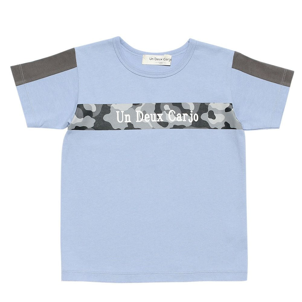 100 % cotton camouflage pattern & logo print T -shirt Blue front