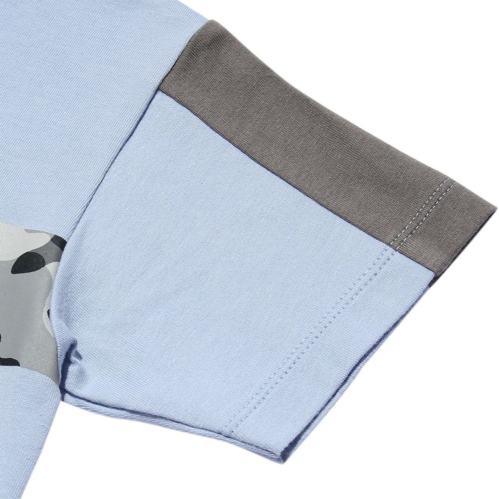 100 % cotton camouflage pattern & logo print T -shirt Blue Design point 2