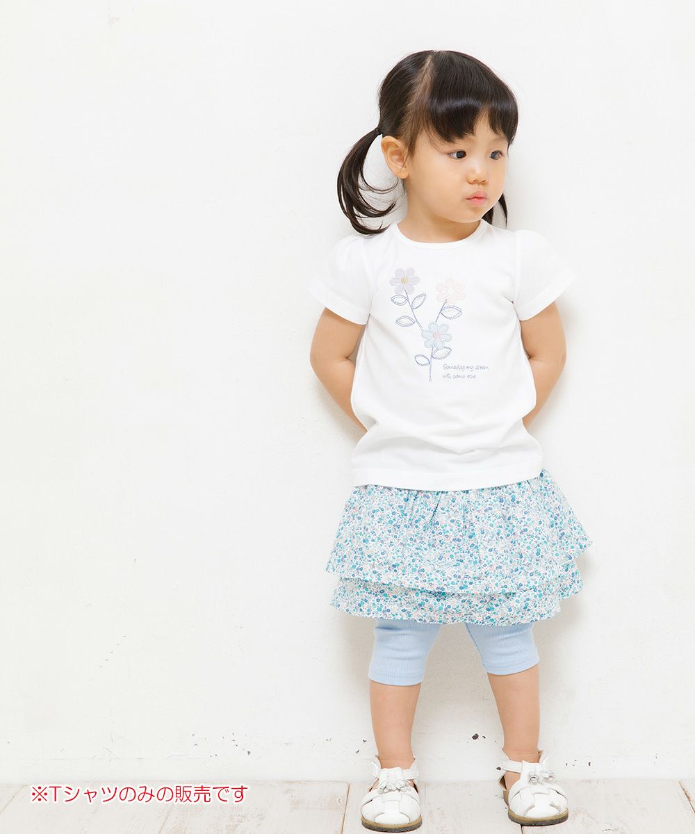 Baby size 100 % cotton T -shirt with flowers and words Off White model image whole body