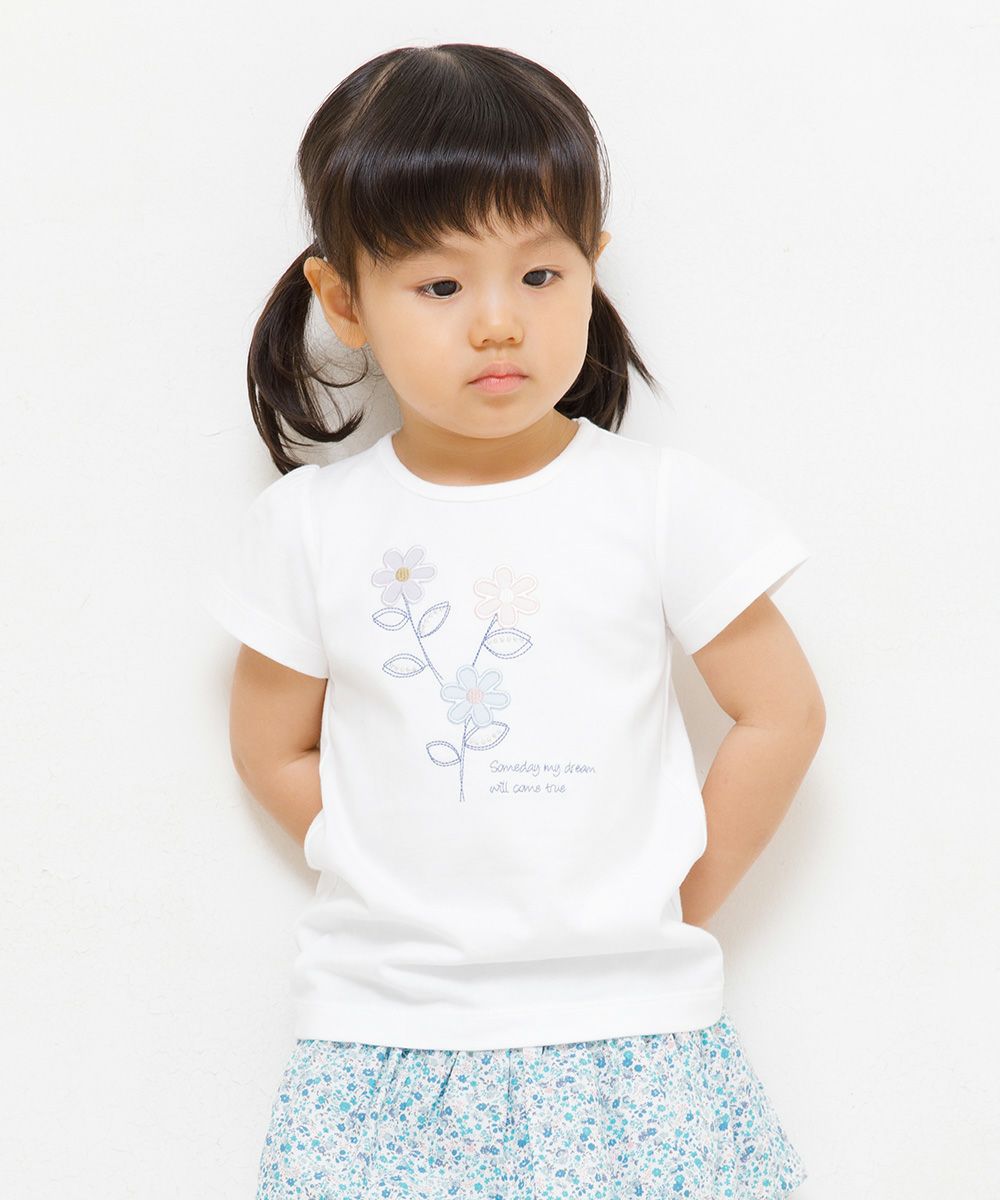 Baby size 100 % cotton T -shirt with flowers and words Off White model image 3