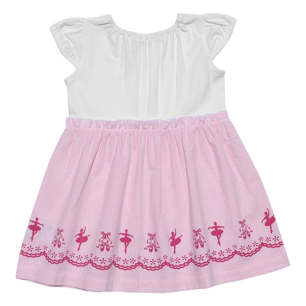 Baby size Ballet Print Gingham Check Pattern Switching dress Pink back