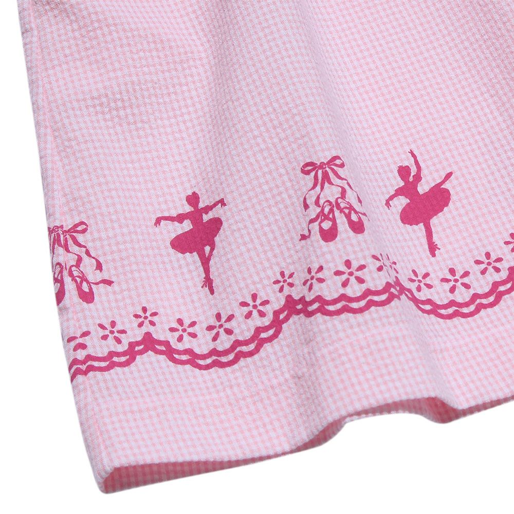Baby size Ballet Print Gingham Check Pattern Switching dress Pink Design point 1