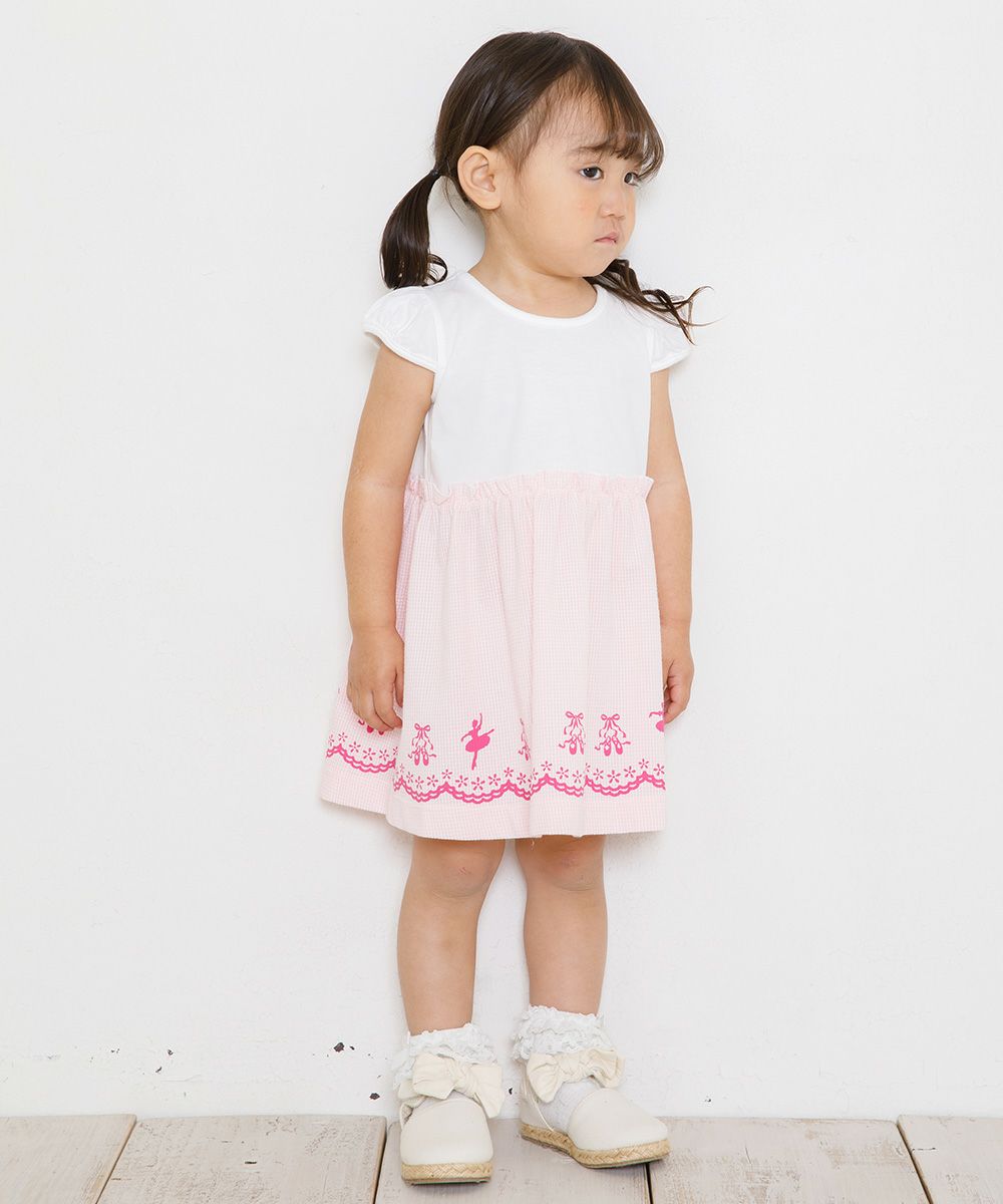 Baby size Ballet Print Gingham Check Pattern Switching dress Pink model image 4