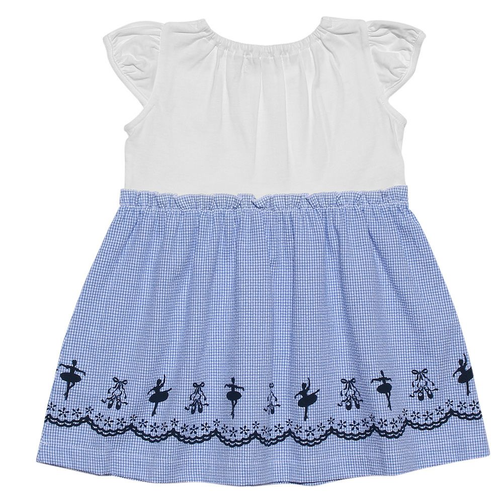 Baby size Ballet Print Gingham Check Pattern Switching dress Blue back